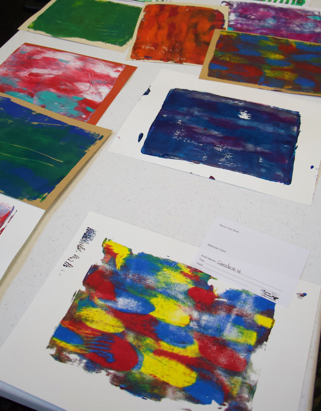 Handmade prints on a table